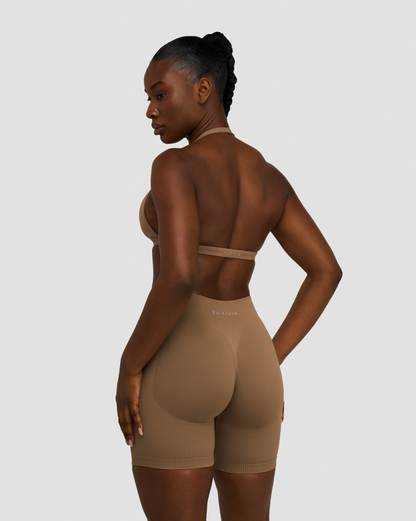 Elevate™ Sculpting Seamless V-Neck Halter Bra | Toffee