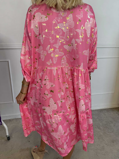 Milano Butterfly Midi - Elastisk kjole med sødt sommerfugleprint og A-facon